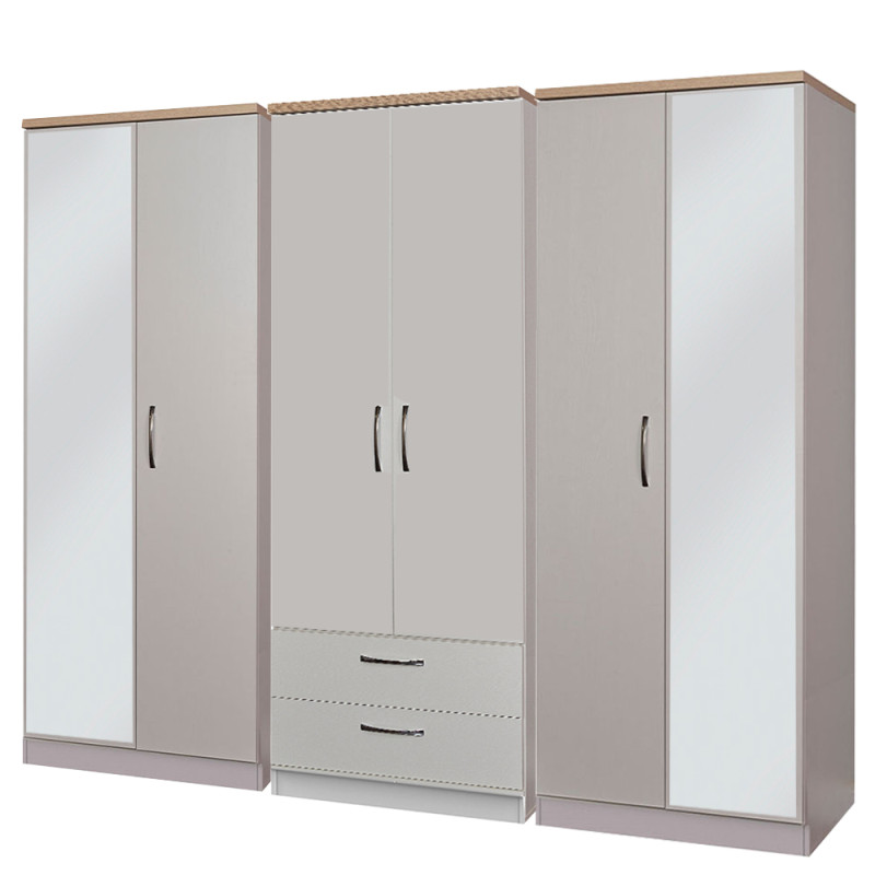 Siena 6 Door 2 Drawer Mirrored Wardrobe Ready Assembled Bedroom